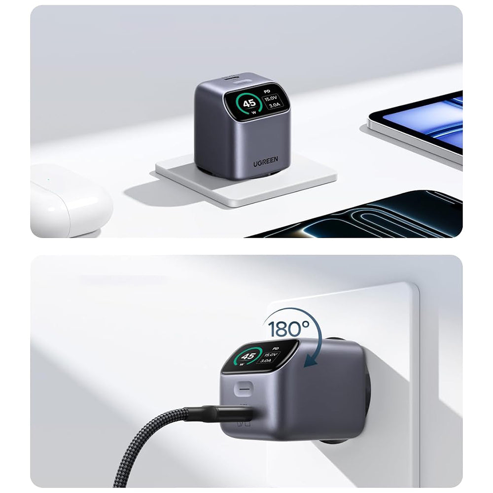 Incarcator Retea UGREEN Nexode Pro X740 (25419B) Display, 45W, 3A, 1 x USB-C, Gri