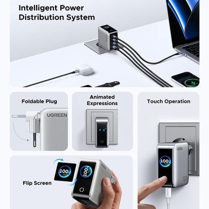 Incarcator Retea UGREEN Nexode Pro X772 (95942B) Display, 100W, 5A, 1 x USB-A - 3 x USB-C, Gri