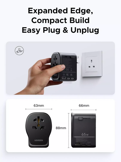 Incarcator Retea UGREEN Travel S550 (55001), 65W, 3.25A, 1 x USB-A - 2 x USB-C, Negru