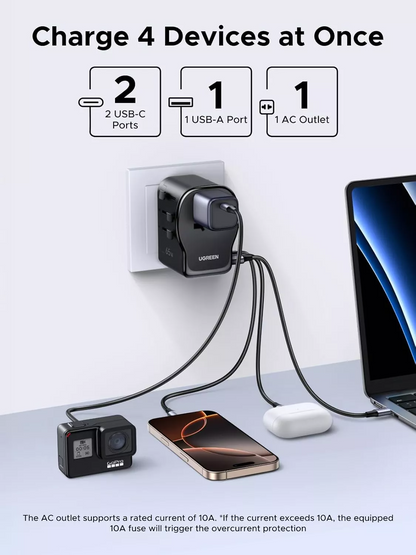 Incarcator Retea UGREEN Travel S550 (55001), 65W, 3.25A, 1 x USB-A - 2 x USB-C, Negru