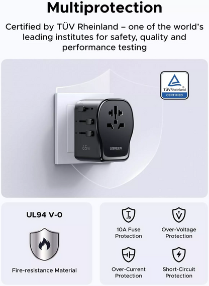 Incarcator Retea UGREEN Travel S550 (55001), 65W, 3.25A, 1 x USB-A - 2 x USB-C, Negru
