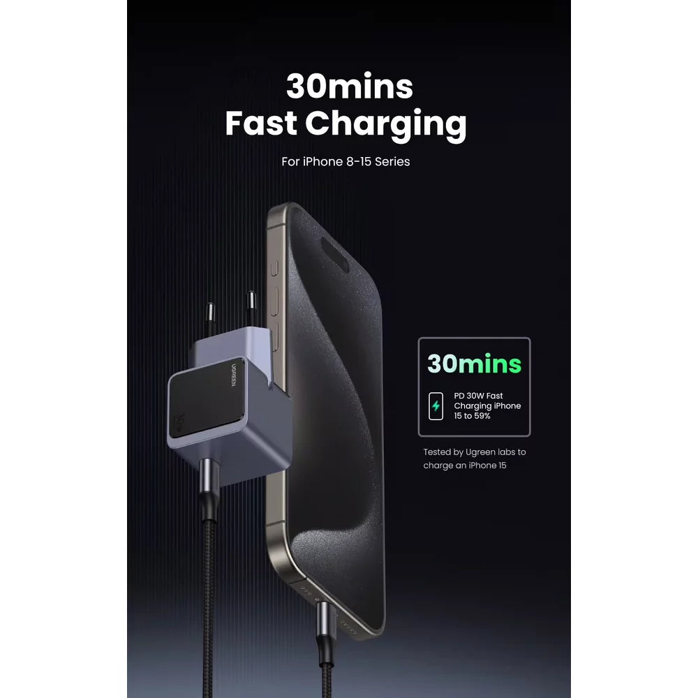 Incarcator Retea UGREEN X503 Nexode Air, 30W, 3A, 1 x USB-C, Gri