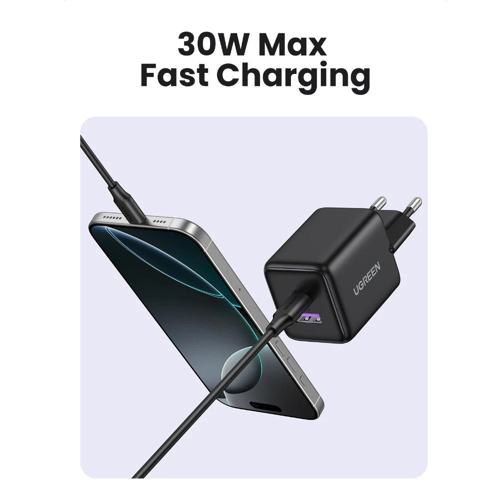Incarcator Retea UGREEN X516, 30W, 3A, 1 x USB-A - 1 x USB-C, Negru