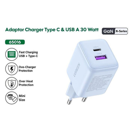 Incarcator Retea UGREEN X516, 30W, 3A, 1 x USB-A - 1 x USB-C, Gri