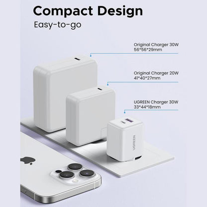 Incarcator Retea UGREEN X516, 30W, 3A, 1 x USB-A - 1 x USB-C, Gri