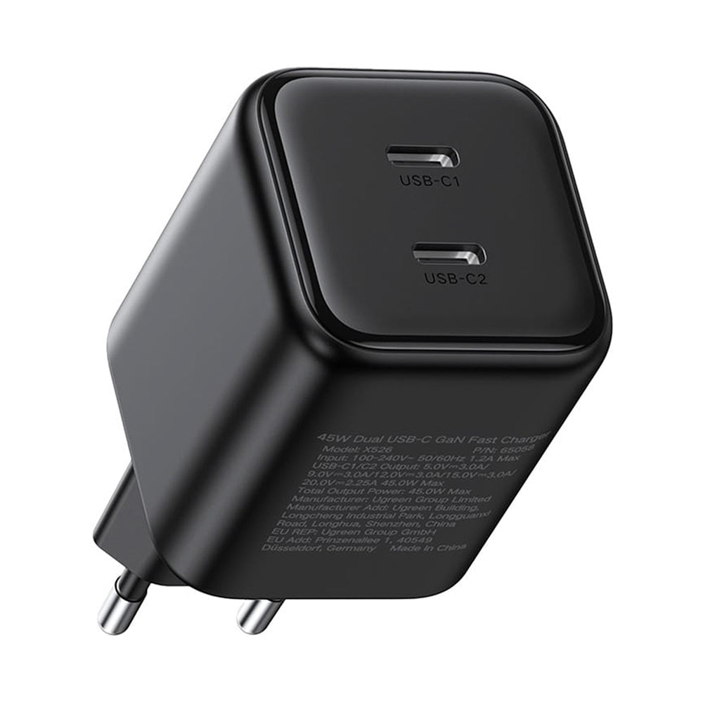 Incarcator Retea UGREEN X526 (65058), 45W, 3A, 2 x USB-C, Negru