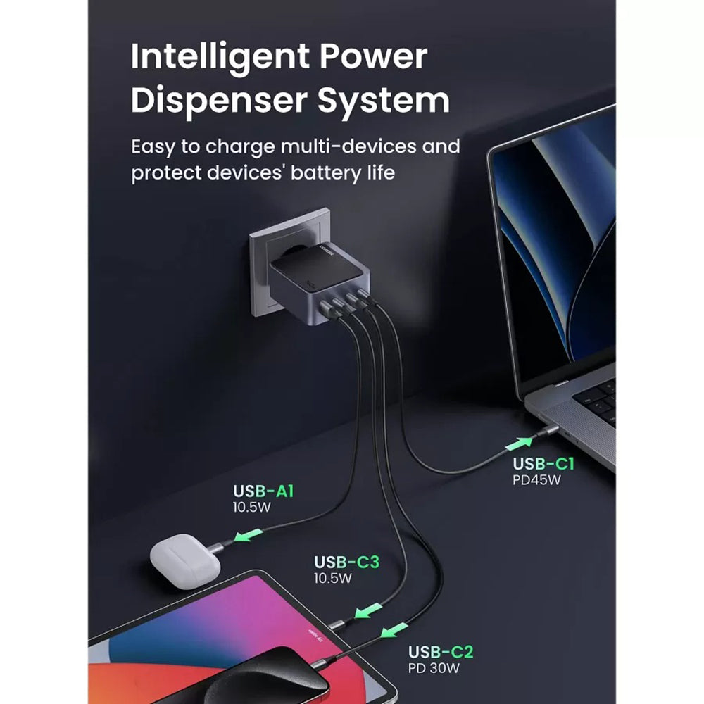 Incarcator Retea UGREEN X570 Nexode S, 140W, 5A, 1 x USB-A - 3 x USB-C, Gri