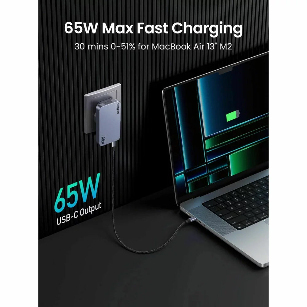 Incarcator Retea UGREEN X753 Nexode Pro, 65W, 3A, 1 x USB-A - 2 x USB-C, Gri