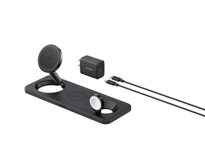 Incarcator Retea Wireless Anker MagGo 3in1, 15W, 1.67A, Negru B25M1311