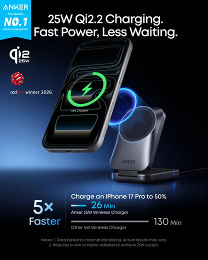 Incarcator Retea Wireless Anker Prime MagGo 3in1, 25W, Negru A25N1