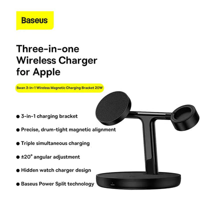 Incarcator Retea Wireless Baseus Swan 3in1, 20W, 1.67A, P10221302113-Z1
