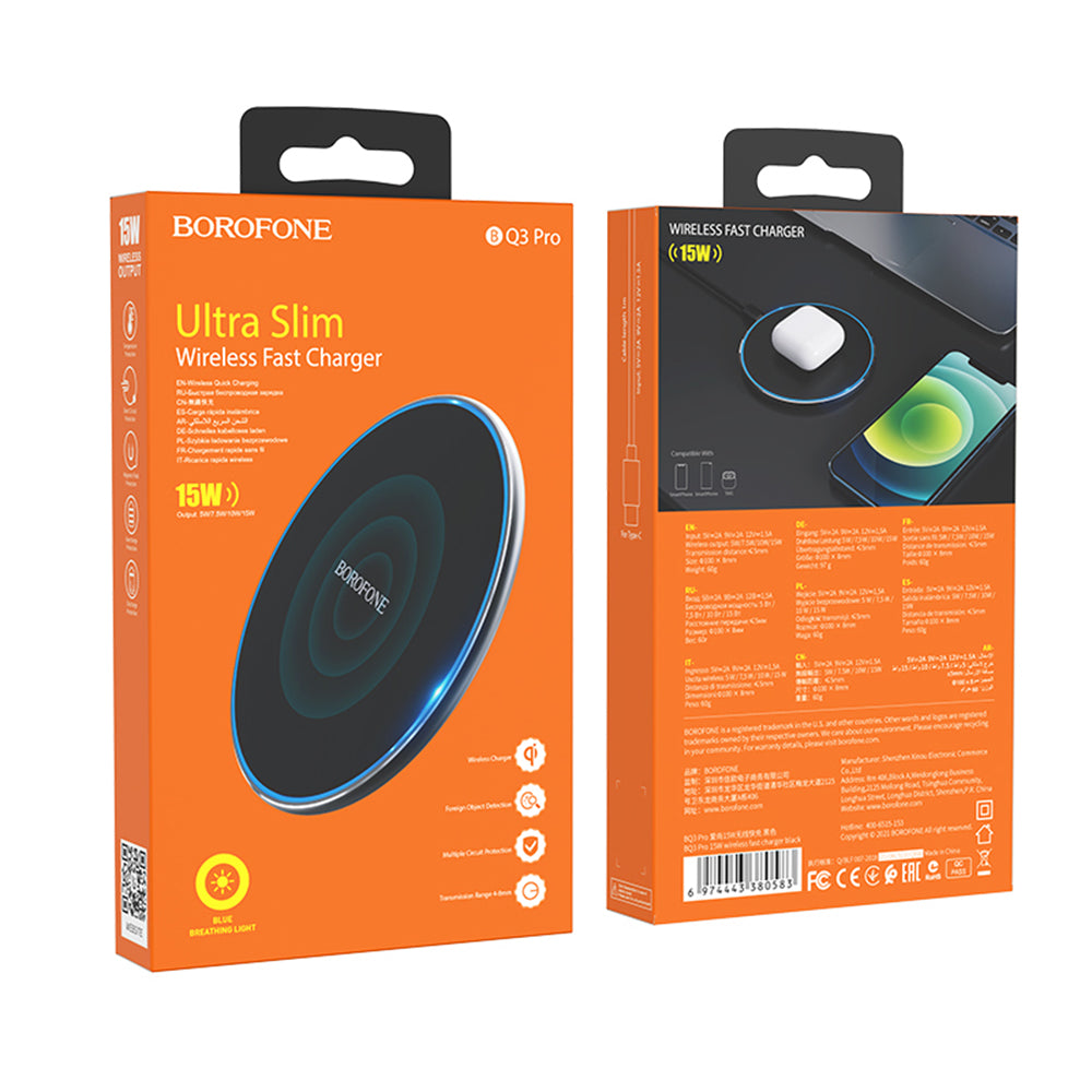 Incarcator Retea Wireless Borofone BQ3 Pro, 15W, 1.67A, Negru