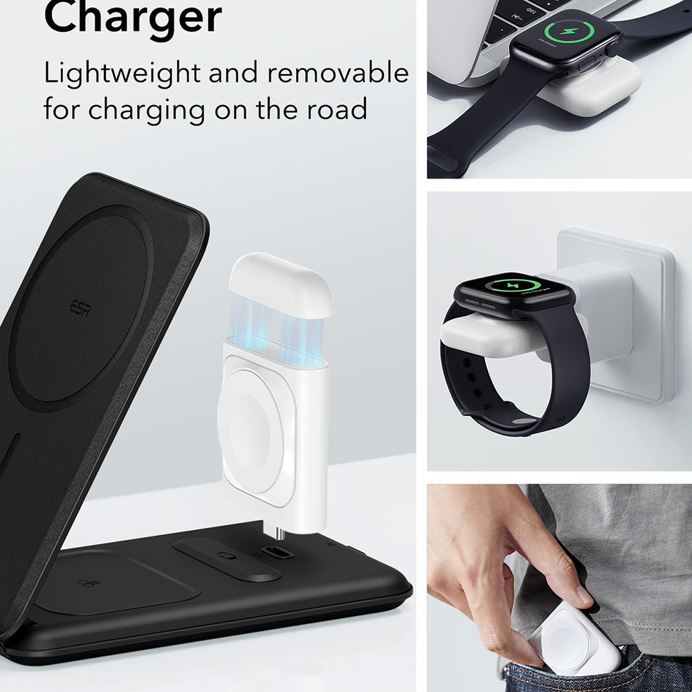 Incarcator Retea Wireless ESR Travel 3in1, 15W, 1.67A, Alb