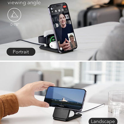 Incarcator Retea Wireless ESR Travel 3in1, 15W, 1.67A, Negru