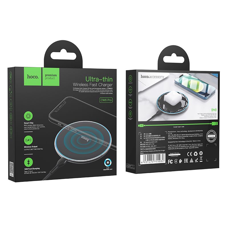 Incarcator Retea Wireless HOCO CW6 Pro, 15W, 1.67A, Negru