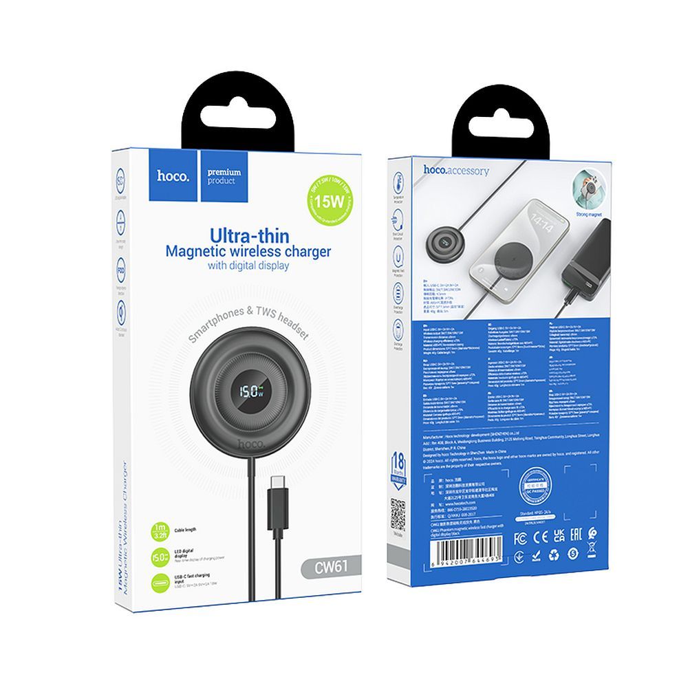 Incarcator Retea Wireless HOCO CW61, 15W, 1.67A, Negru