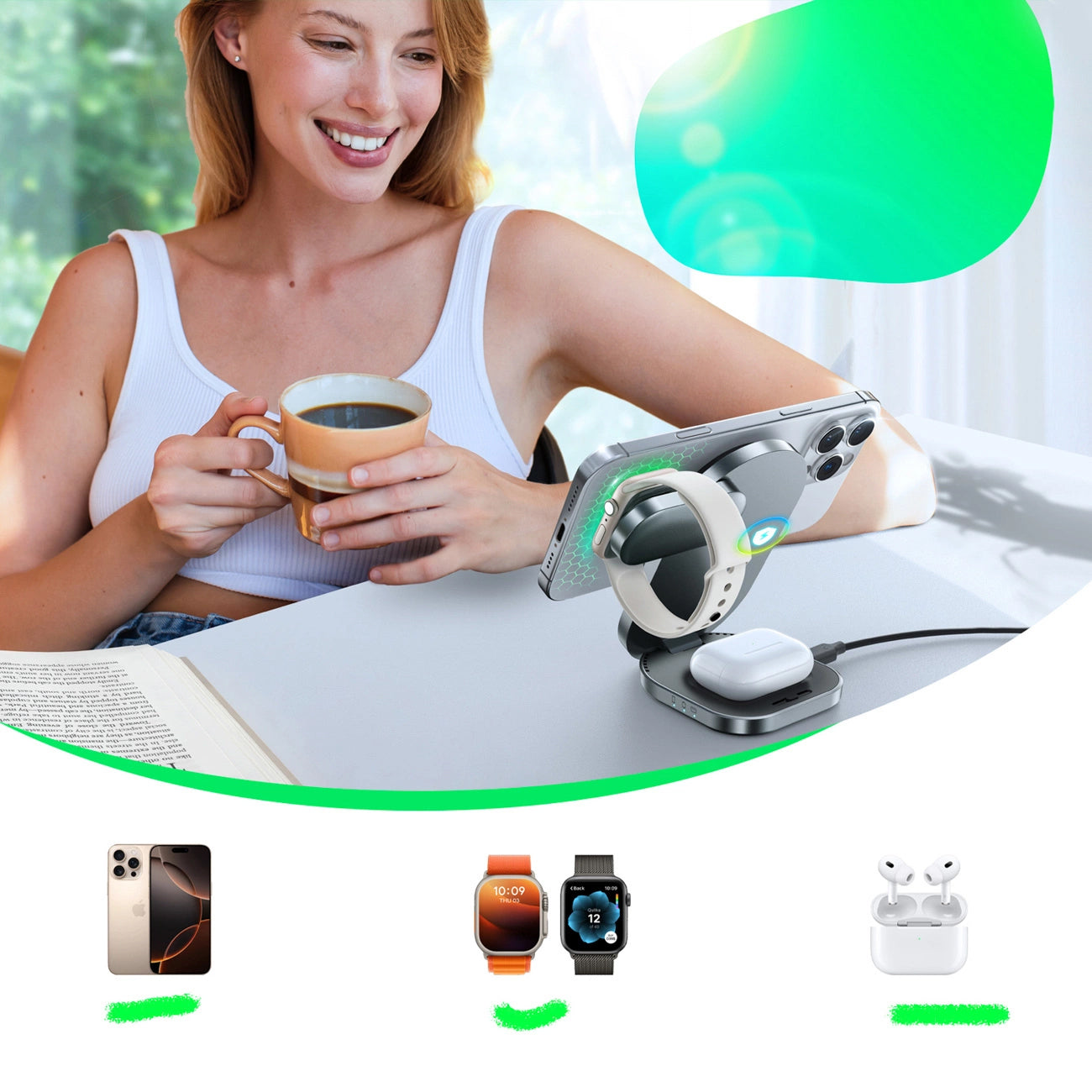 Incarcator Retea Wireless Joyroom JR-W17 3in1, 15W, 1.67A, Negru