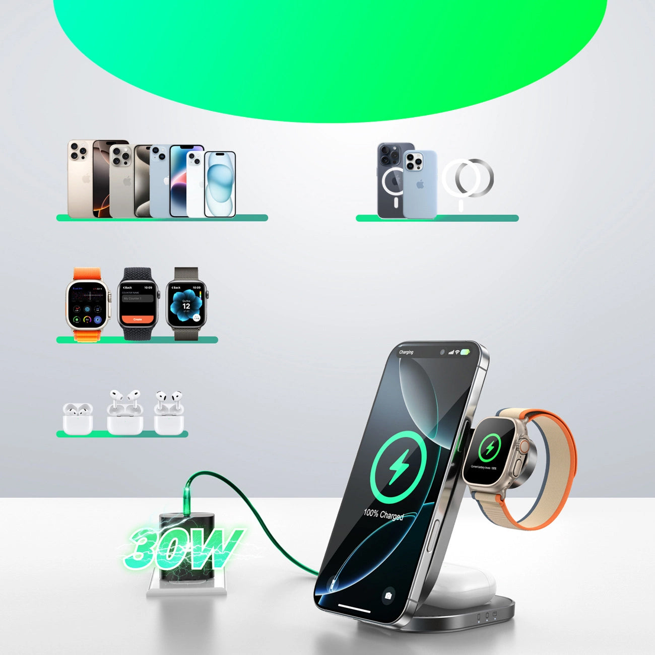 Incarcator Retea Wireless Joyroom JR-W17 3in1, 15W, 1.67A, Negru