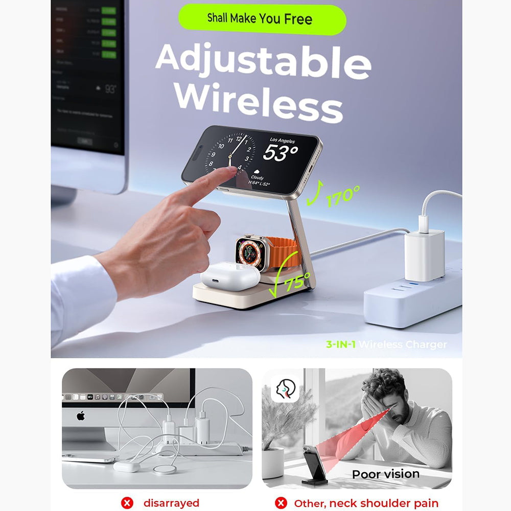 Incarcator Retea Wireless Lisen 3in1, 15W, 1.67A, Alb YL0223110006
