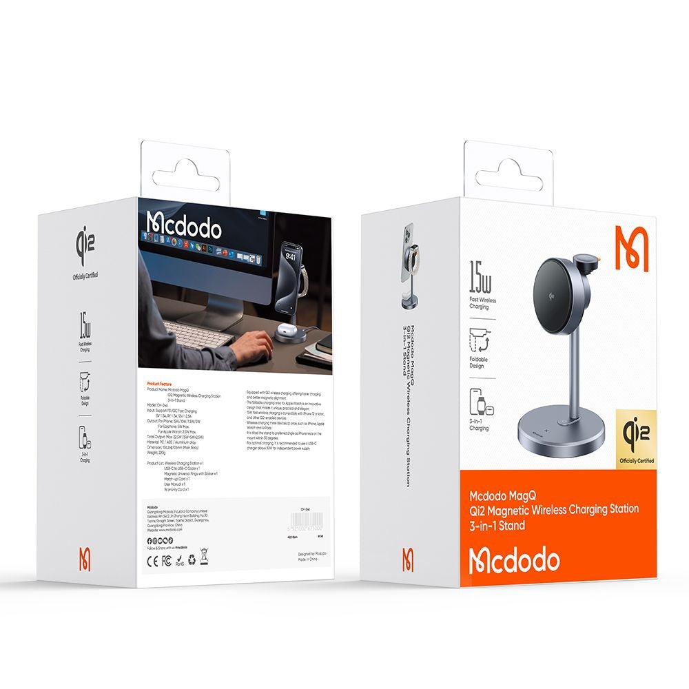 Incarcator Retea Wireless McDodo CH-2462 Swan 3in1, 22.5W, 1.67A, Negru
