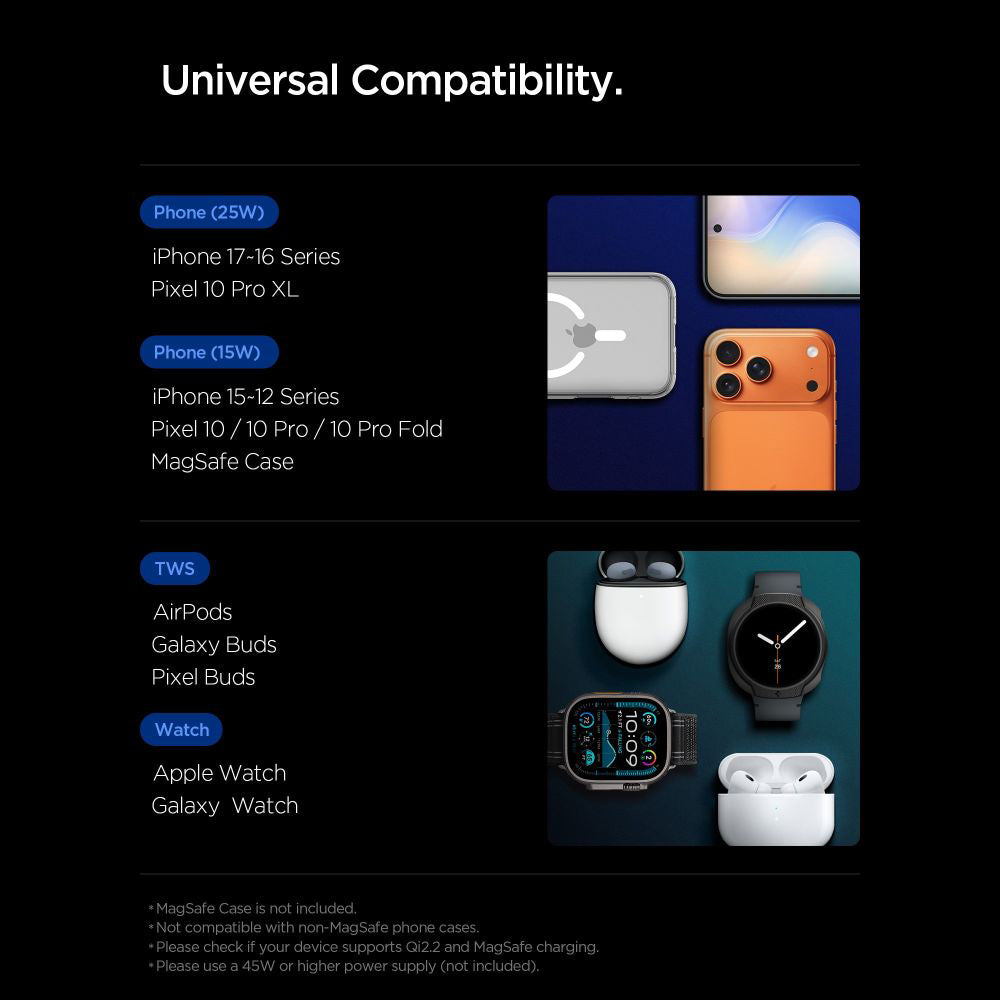 Incarcator Retea Wireless Spigen EF323MQ Essential 3in1, 25W, Negru ACH10398