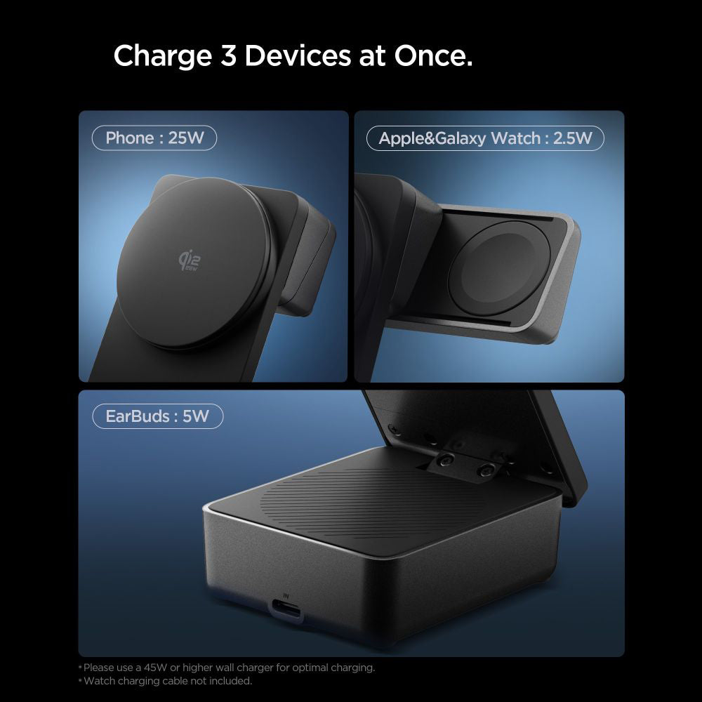 Incarcator Retea Wireless Spigen EF323MQ Essential 3in1, 25W, Negru ACH10398