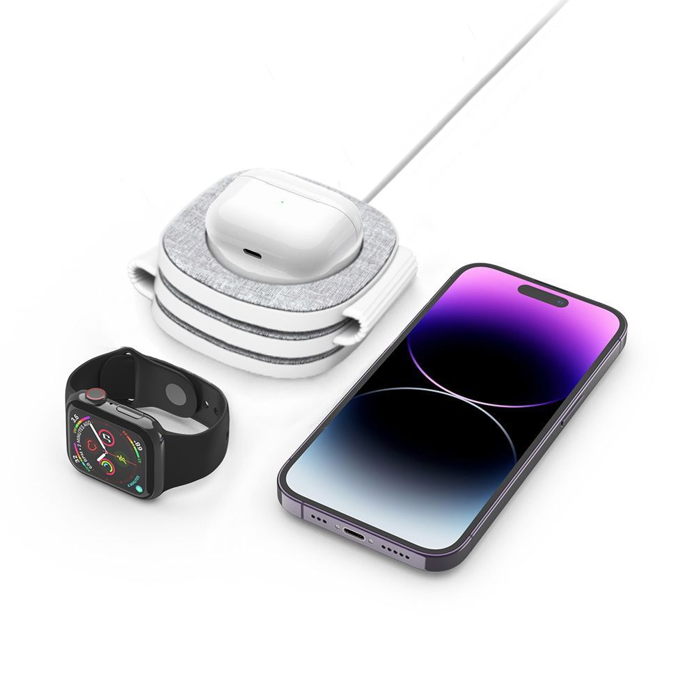 Incarcator Retea Wireless Tech-Protect A32 3in1, 15W, 1.67A, Gri