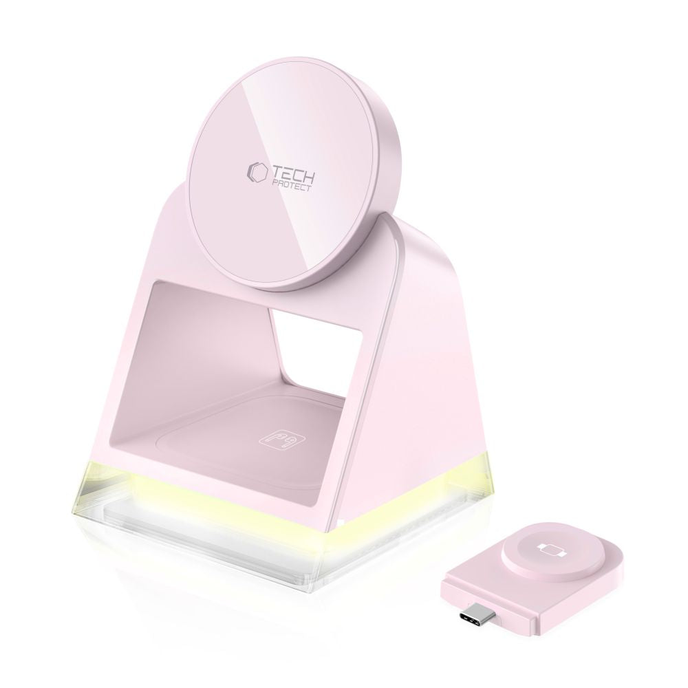 Incarcator Retea Wireless Tech-Protect A43 3in1, 15W, 1.67A, Roz