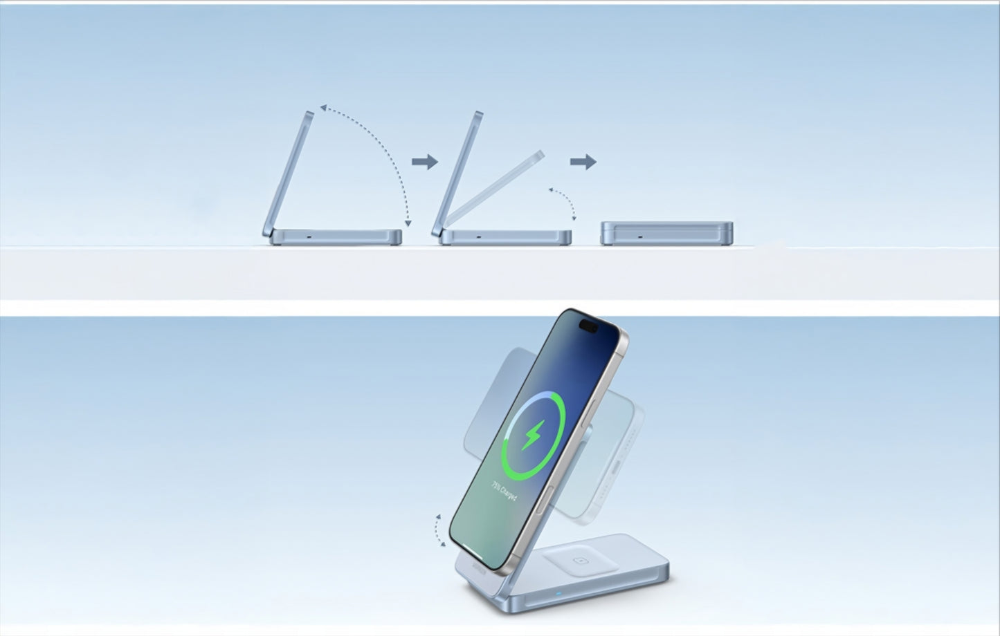 Incarcator Retea Wireless UGREEN MagFlow 2in1, 25W, Albastru