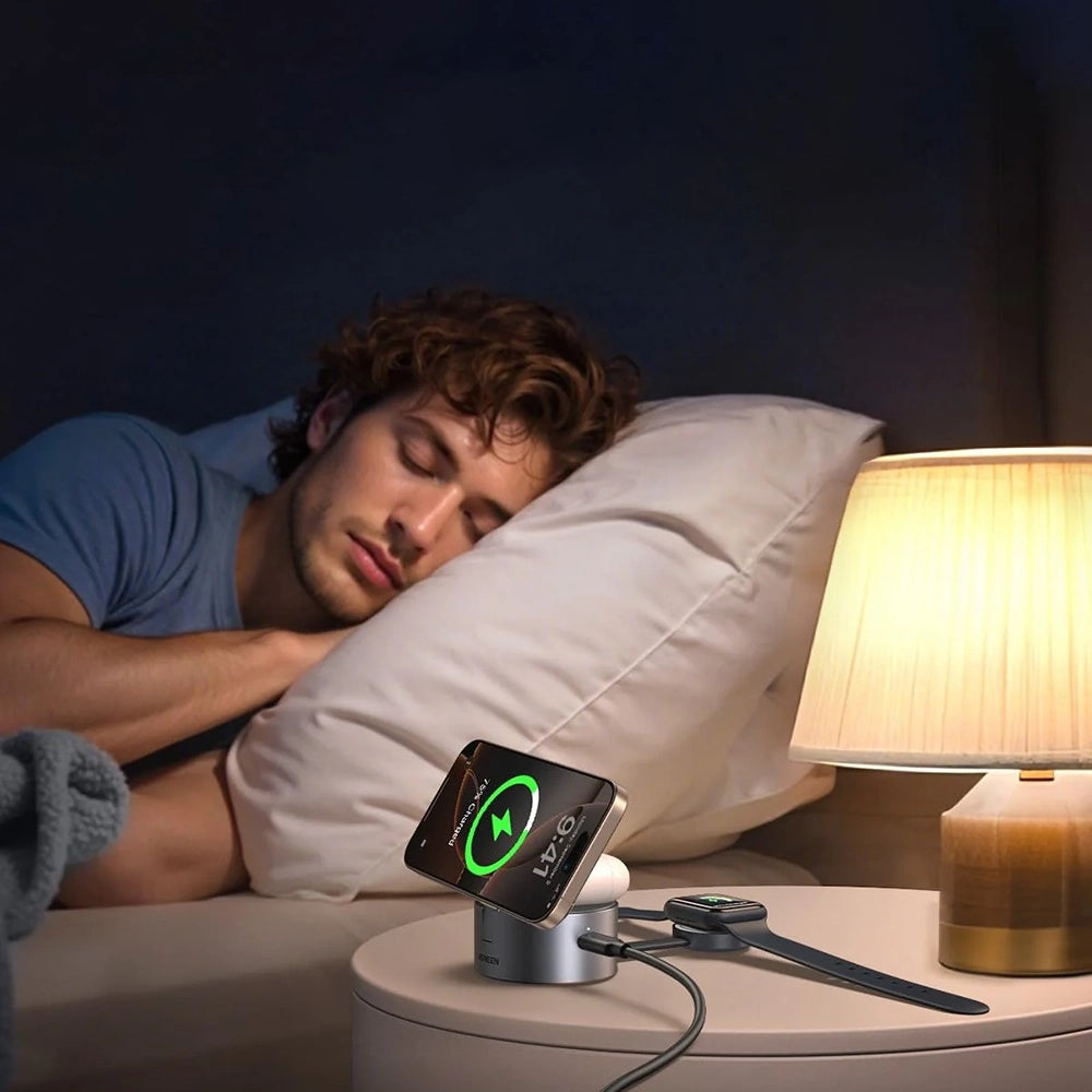 Incarcator Retea Wireless UGREEN W712 (65148) 3in1, 25W, 1.67A, Gri