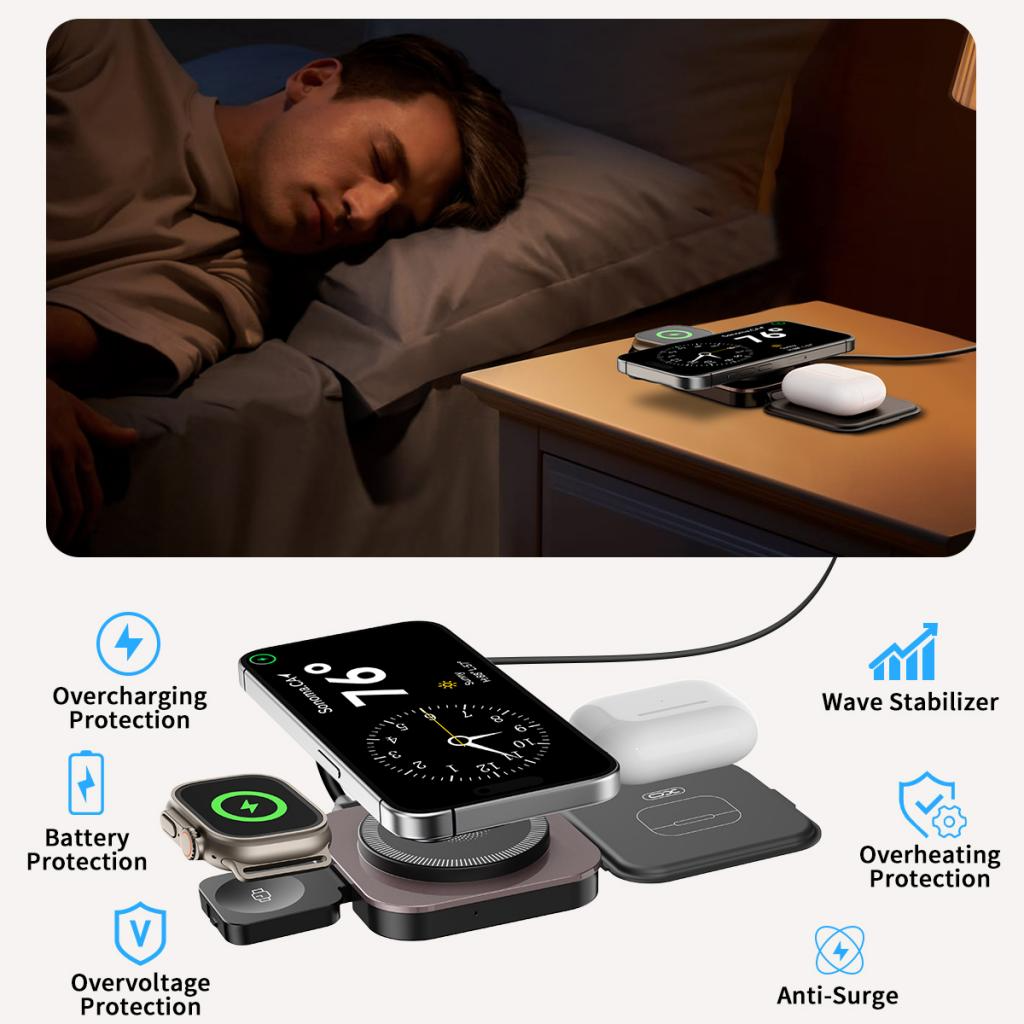 Incarcator Retea Wireless XO Design CX035 3in1, 15W, 1.67A, Negru, Resigilat