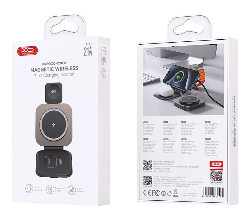 Incarcator Retea Wireless XO Design CX035 3in1, 15W, 1.67A, Negru, Resigilat