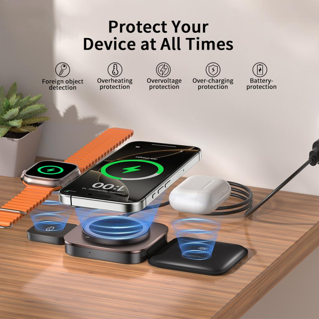 Incarcator Retea Wireless XO Design CX035 3in1, 15W, 1.67A, Negru, Resigilat