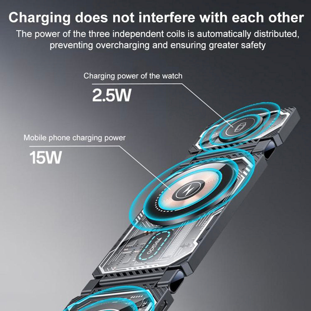 Incarcator Retea Wireless Yesido DS25 3in1, 15W, 1.67A, Negru