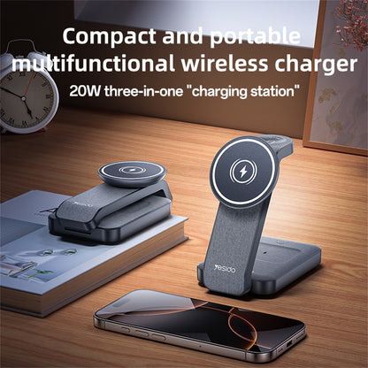 Incarcator Retea Wireless Yesido DS26 3in1, 15W, 1.67A, Gri