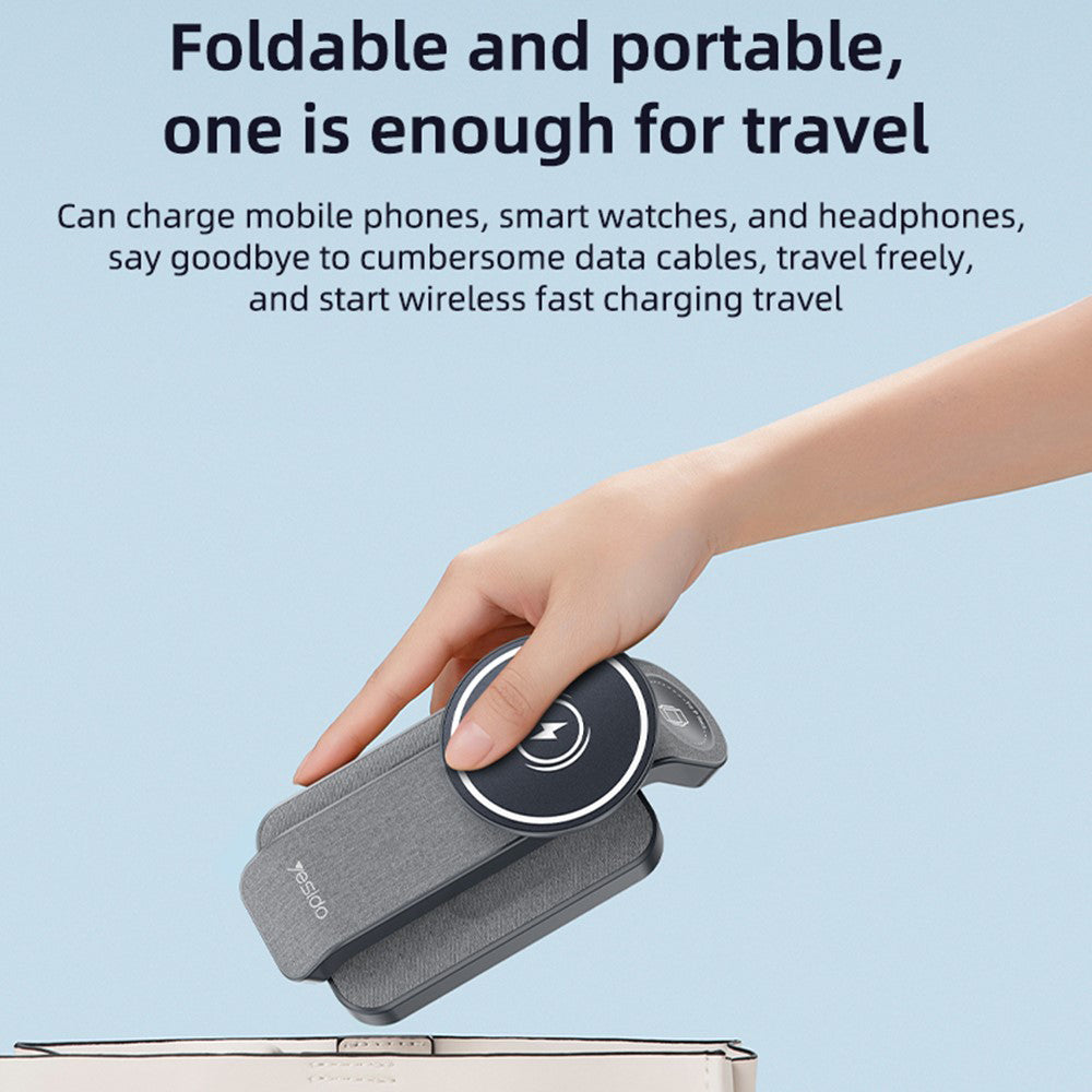 Incarcator Retea Wireless Yesido DS26 3in1, 15W, 1.67A, Gri