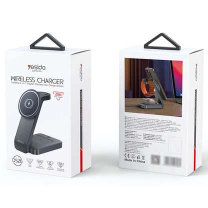 Incarcator Retea Wireless Yesido DS26 3in1, 15W, 1.67A, Gri