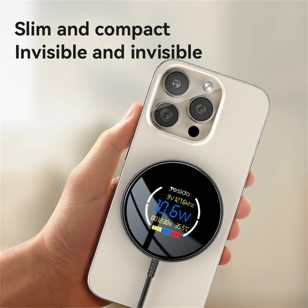 Incarcator Retea Wireless Yesido DS28 Display, 15W, 1.67A, Negru