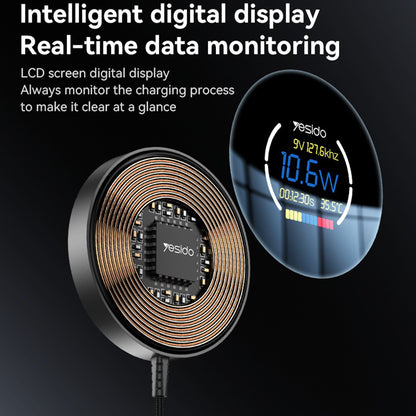 Incarcator Retea Wireless Yesido DS28 Display, 15W, 1.67A, Negru