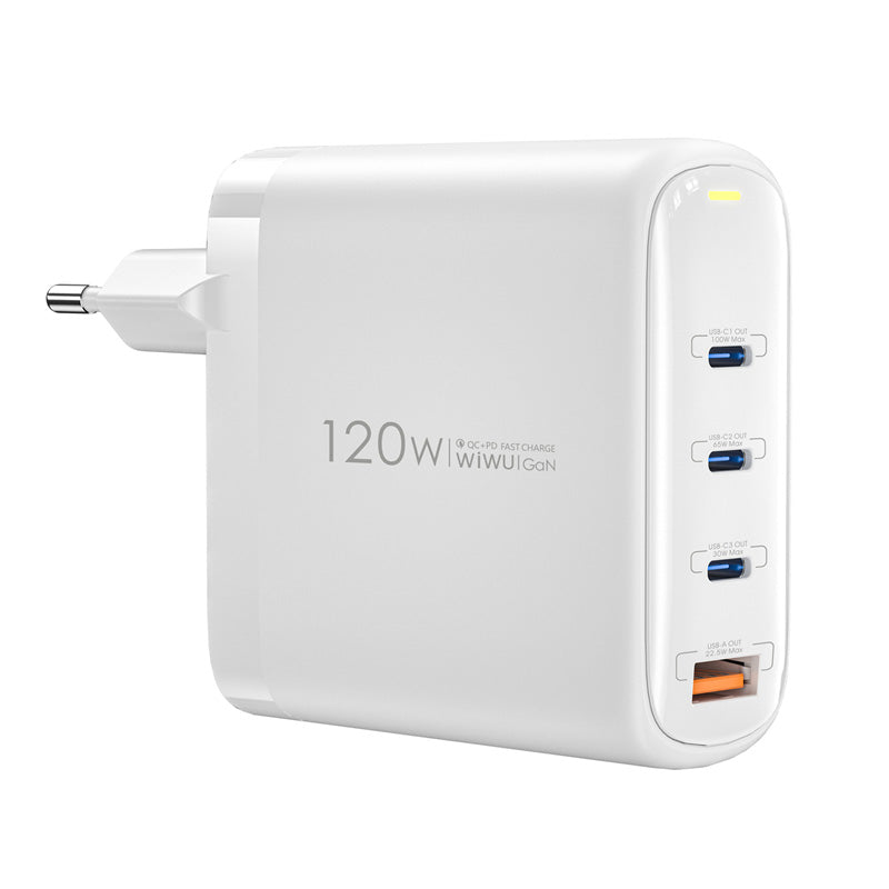 Incarcator Retea WiWu Wi-U020, 120W, 3A, 1 x USB-A - 3 x USB-C, Alb