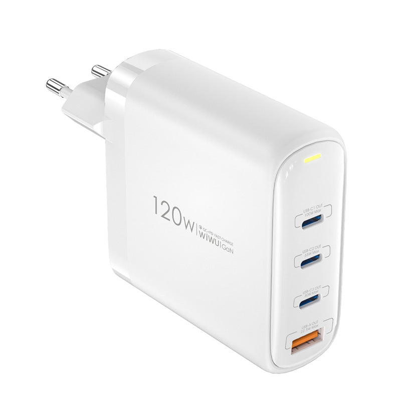 Incarcator Retea WiWu Wi-U020, 120W, 3A, 1 x USB-A - 3 x USB-C, Alb