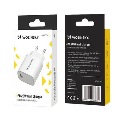 Incarcator Retea WZK WGWCCW, 20W, 3A, 1 x USB-C, Alb