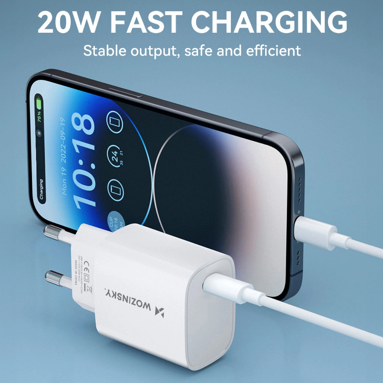 Incarcator Retea WZK WGWCCW, 20W, 3A, 1 x USB-C, Alb