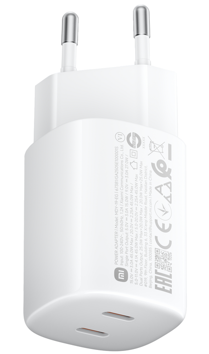 Incarcator Retea Xiaomi Nano Turbo, 45W, 3A, 2 x USB-C, Alb BHR087OEU