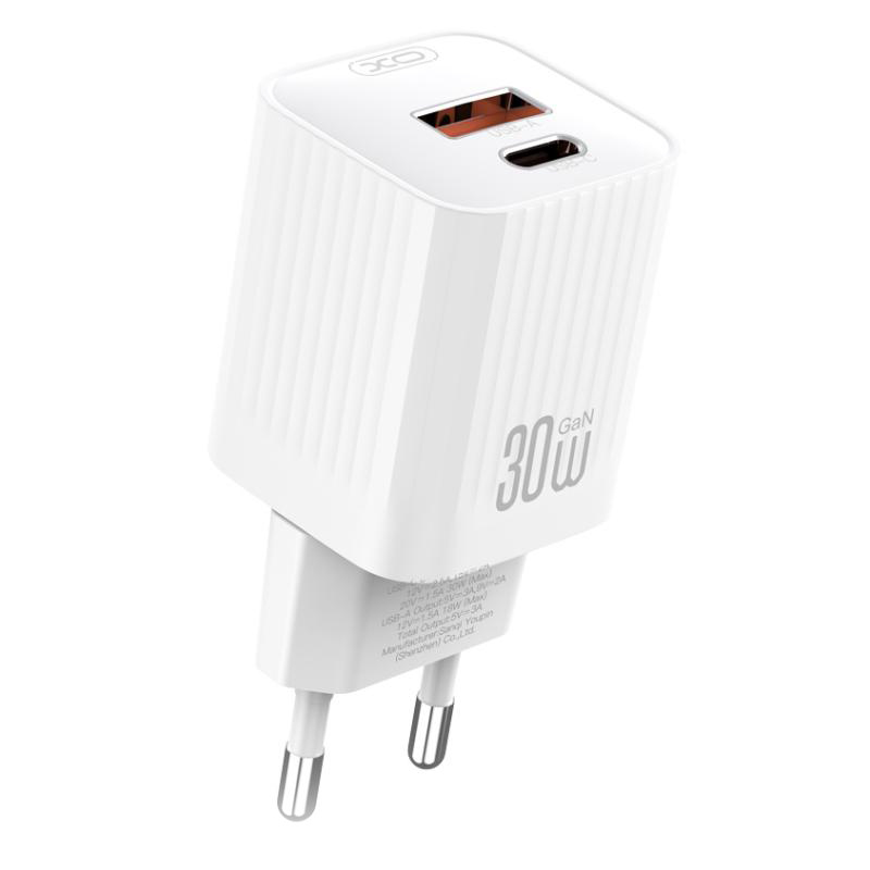 Incarcator Retea XO Design L149, 30W, 3A, 1 x USB-A - 1 x USB-C, Alb