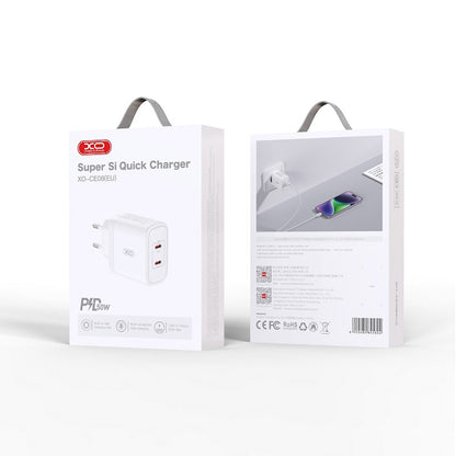 Incarcator Retea XO Design CE08, 50W, 3A, 2 x USB-C, Alb