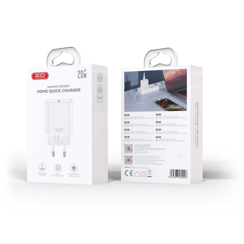 Incarcator Retea XO Design CE32, 20W, 3A, 1 x USB-C, Alb