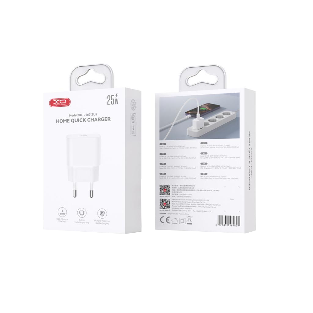 Incarcator Retea XO Design L167, 25W, 3A, 1 x USB-C, Alb