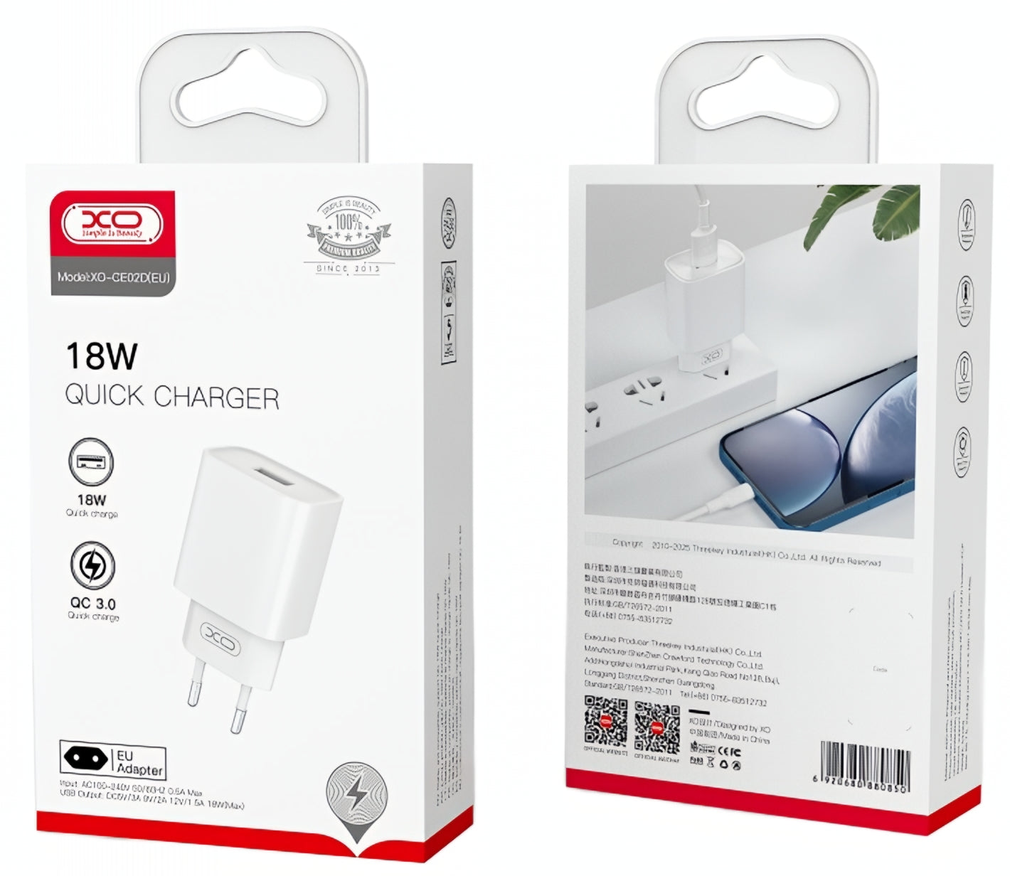Incarcator Retea XO Design CE02D, 18W, 3A, 1 x USB-A, Alb