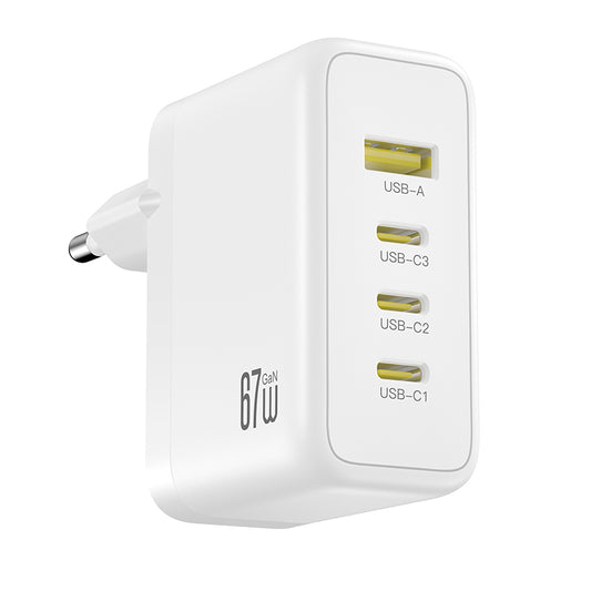 Incarcator Retea XO Design CE39, 67W, 3A, 1 x USB-A - 3 x USB-C, Alb